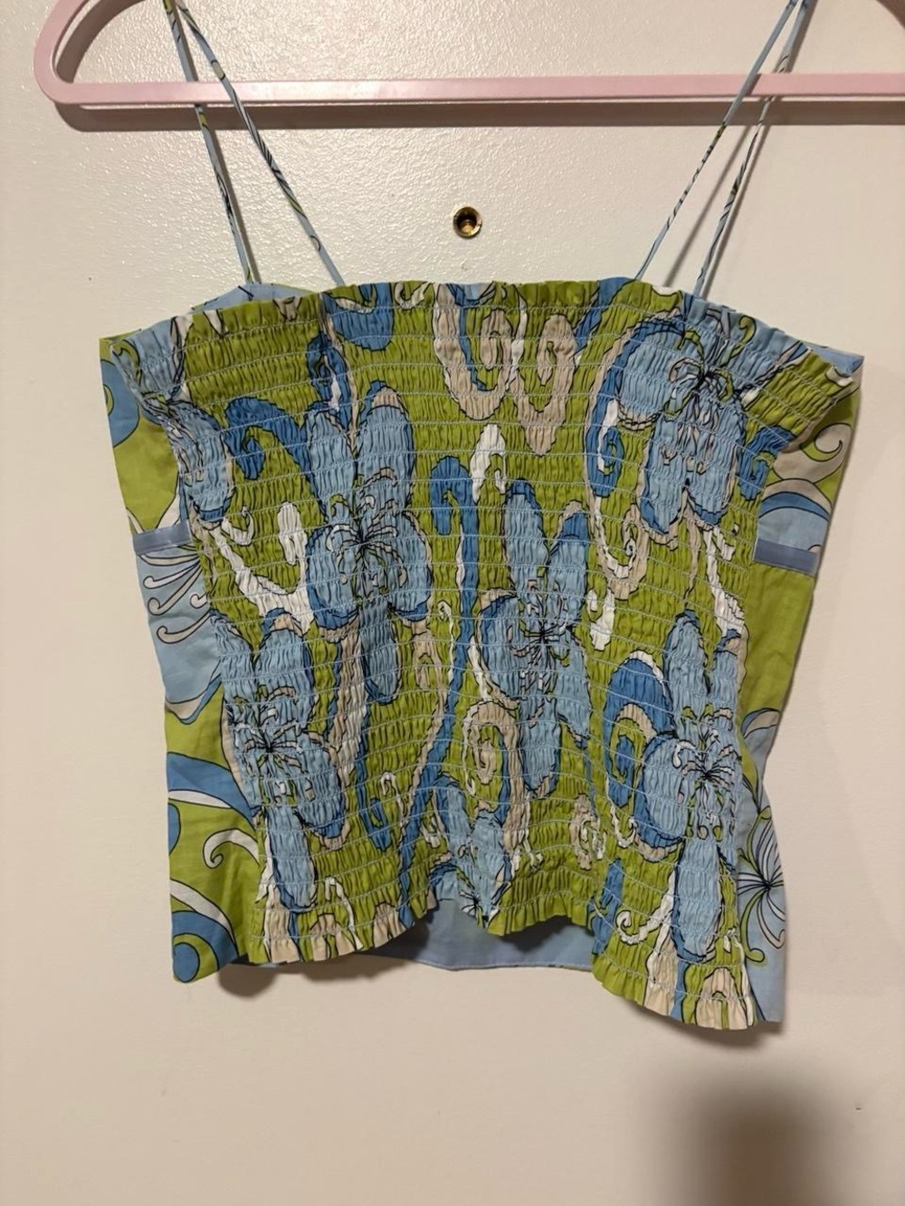 NWT Vintage Y2K Laundy by Shelli Segal cotton paisley top with blue ribbon - Picture 4 of 6